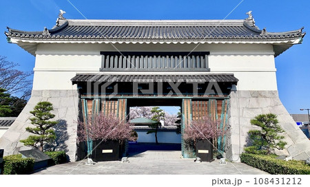 満開の桜に彩られた岡崎城大手門〈岡崎城公園/愛知県岡崎市〉 108431212