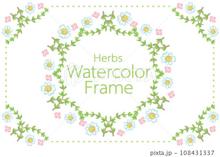 アロマに使われるハーブ・植物のイラスト・フレーム。水彩風ベクター素材 アロマに使われるハーブ・植物のイラスト・フレーム。水彩風ベクター素材 108431337