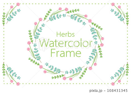 アロマに使われるハーブ・植物のイラスト・フレーム。水彩風ベクター素材 108431345