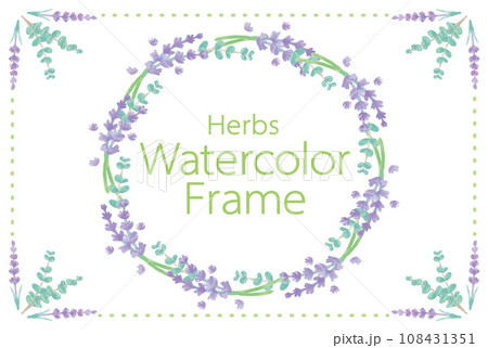 アロマに使われるハーブ・植物のイラスト・フレーム。水彩風ベクター素材 108431351