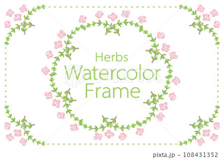 アロマに使われるハーブ・植物のイラスト・フレーム。水彩風ベクター素材 108431352