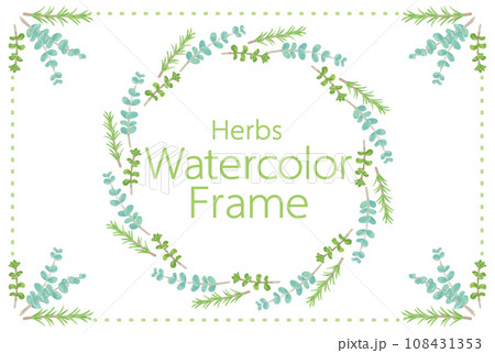 アロマに使われるハーブ・植物のイラスト・フレーム。水彩風ベクター素材 108431353