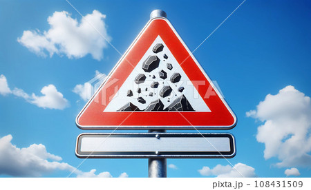 注意喚起の落石危険標識イラスト 注意喚起の落石危険標識イラスト 108431509