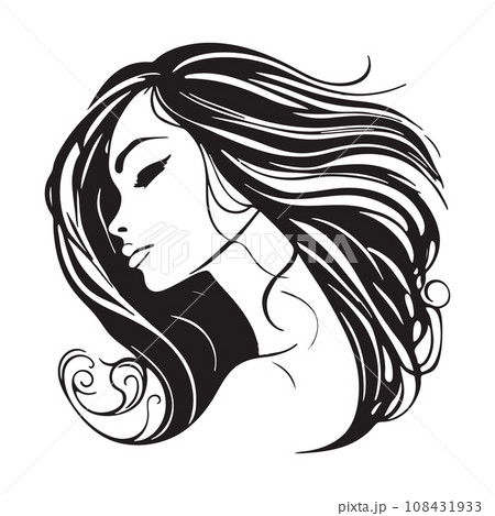 Silhouette of a woman with long flowing hair, with isolated background. Silhouette of a woman with long flowing hair, with isolated background. 108431933