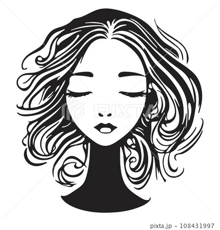 Silhouette of a woman with long flowing hair, with isolated background. 108431997