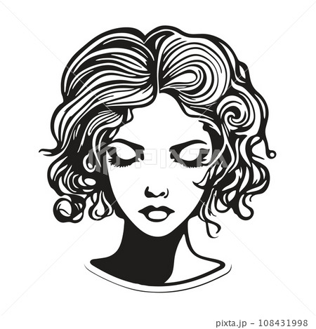 Silhouette of a woman with long flowing hair, with isolated background. 108431998