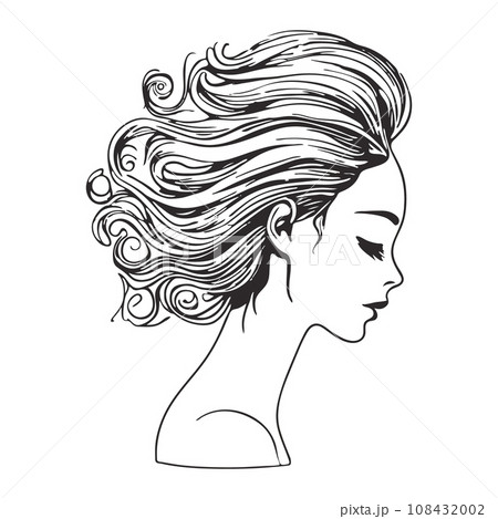 Silhouette of a woman with long flowing hair, with isolated background. 108432002