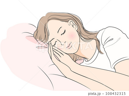 横向きで眠っている髪の長い女性のイラスト 108432315