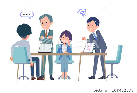 複数人で打ち合わせするビジネスシーン。悪印象。 複数人で打ち合わせするビジネスシーン。悪印象。 108432376