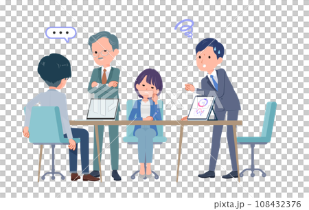 複数人で打ち合わせするビジネスシーン。悪印象。 複数人で打ち合わせするビジネスシーン。悪印象。 108432376