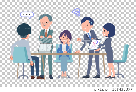 複数人で打ち合わせするビジネスシーン。悪印象。 複数人で打ち合わせするビジネスシーン。悪印象。 108432377