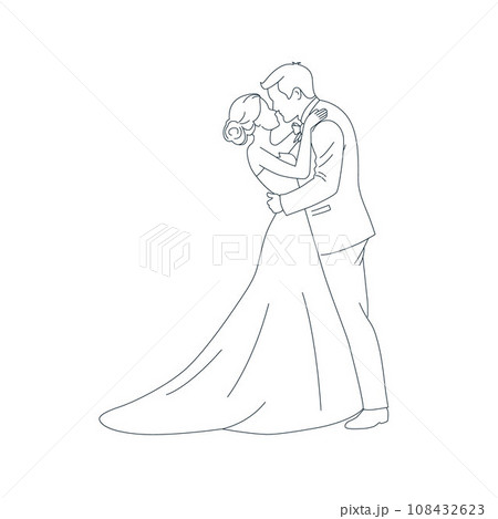 Happy wedding bride and groom at wedding ceremony. Beautiful wedding couple in wedding clothes 108432623