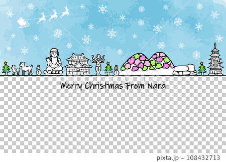 サンタクロースと奈良県の観光地のクリスマスカード 108432713
