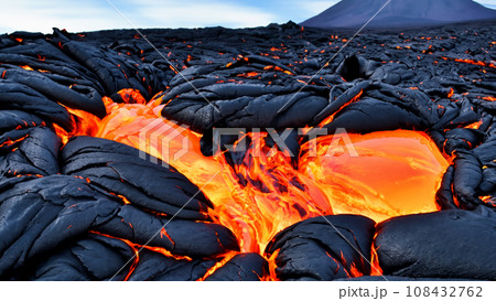 火山から流れ出る溶岩 AI生成画像のイラスト素材 [108432762] - PIXTA