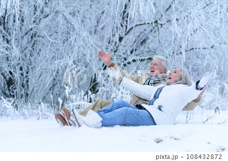 Nicel elderly couple rejoice together in winter 108432872