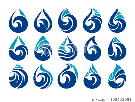 Set of abstract water wave droplet icon logo design Set of abstract water wave droplet icon logo design 108433091