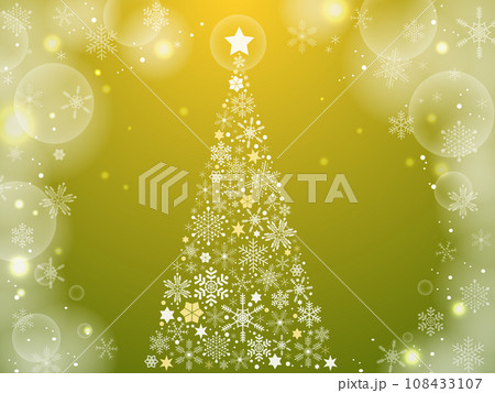 シームレスなクリスマスツリーと雪の結晶の背景　黄緑 108433107