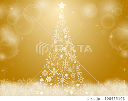 シームレスなクリスマスツリーと雪の結晶の背景　金　2　 108433108