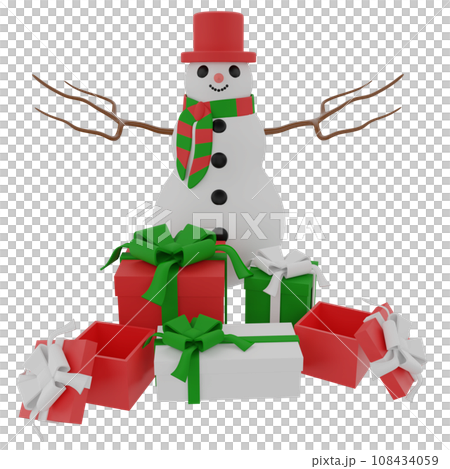 snowman and gift boxes 3D Render snowman and gift boxes 3D Render 108434059