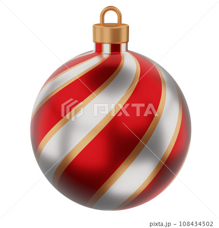 realistic christmas ball 3D Render with curved color red, white and gold realistic christmas ball 3D Render with curved color red, white and gold 108434502