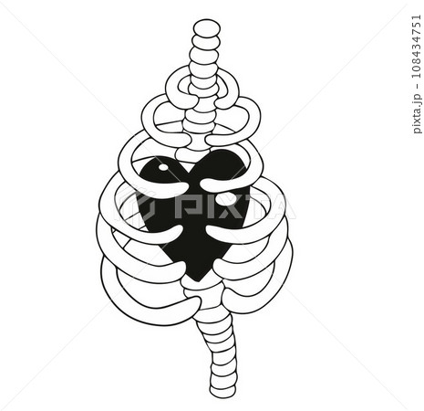 Skeleton and heart inside. Trendy gothic, emo grunge print for clothes, t-shirts. Vector illustration Skeleton and heart inside. Trendy gothic, emo grunge print for clothes, t-shirts. Vector illustration 108434751