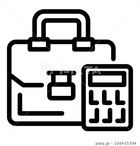 Suitcase and calculator icon. Outline suitcase and calculator vector icon for web design isolated on white background 108435394