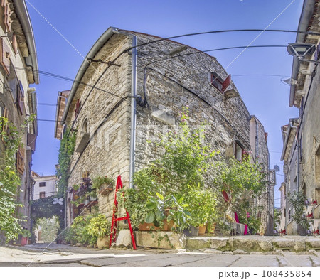 Scene from historical medieval town Bale on Croatian peninsula Istria Scene from historical medieval town Bale on Croatian peninsula Istria 108435854
