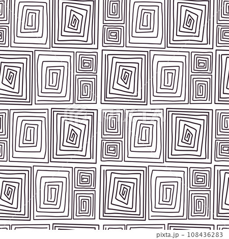 Seamless modern abstract pattern. Linear spiral shapes rectangles on white background. Vector illustration. 108436283