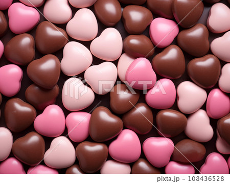 Valentine's Day background with heart shaped chocolate candies. Valentine's Day background with heart shaped chocolate candies. 108436528