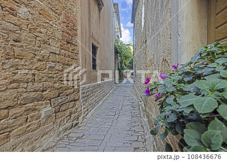 Picture from the town of Groznjan with idyllic cobbled streets and buildings made of natural stone Picture from the town of Groznjan with idyllic cobbled streets and buildings made of natural stone 108436676
