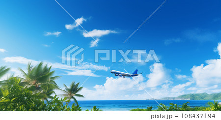 Concept of airplane travel to exotic destination 108437194