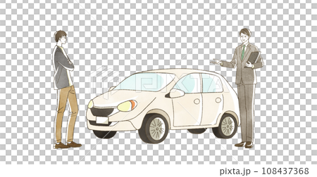 自動車に関する説明をしているスーツ姿の男性 108437368