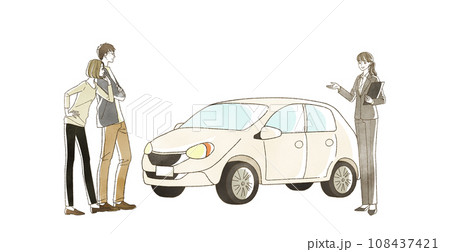 自動車に関する説明をしているスーツ姿の女性 108437421