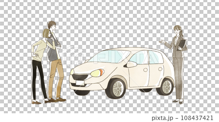 自動車に関する説明をしているスーツ姿の女性 108437421