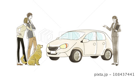 自動車に関する説明をしているスーツ姿の女性 108437441