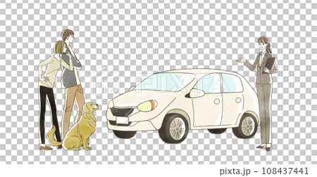 自動車に関する説明をしているスーツ姿の女性 108437441