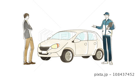 自動車に関する説明をしているスタッフ 108437452