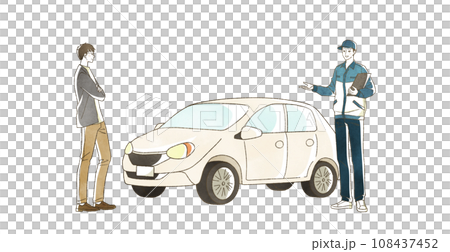 自動車に関する説明をしているスタッフ 108437452