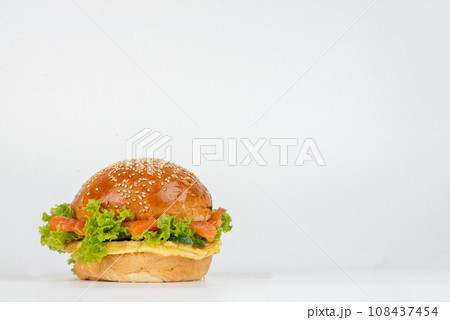 Fresh tasty burger isolated on white background Fresh tasty burger isolated on white background 108437454
