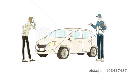 自動車に関する説明をしているスタッフ 108437487
