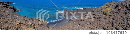 Panoramic picture over the black beach Playa del Paso near El Golfo on Lanzarote Panoramic picture over the black beach Playa del Paso near El Golfo on Lanzarote 108437639