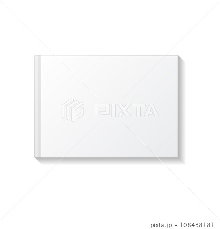 Blank white horizontal rectangle book, notebook or magazine top view mockup template. Isolated on white background with shadow. Ready to use for your design or business. Realistic vector illustration. 108438181