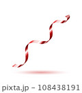 Decorative red curling ribbon element. Christmas, New year, Birthday, Valentine's, Wedding, Holiday or Event decoration.  Isolated on white background with shadow. Realistic vector illustration. 108438191