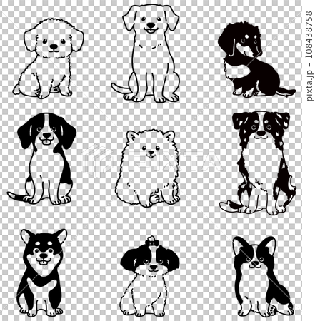 插圖集 B 一隻可愛的狗坐在前面，只有主線是白色的 108438758