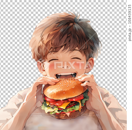 一個男孩咬著一個大漢堡 一個男孩咬著一個大漢堡 108439135