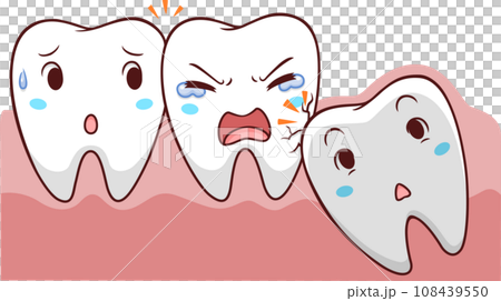 Cartoon impacted tooth in the gum. 108439550