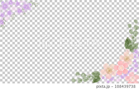 桜の水彩風青の小花柄フレームイラスト(文字なし) 108439738