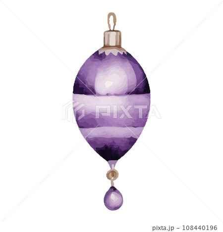 紫のクリスマスオーナメントの水彩風イラスト 紫のクリスマスオーナメントの水彩風イラスト 108440196