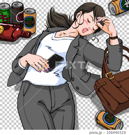 泥酔しているパンツスーツ姿の若い女性 泥酔しているパンツスーツ姿の若い女性 108440329