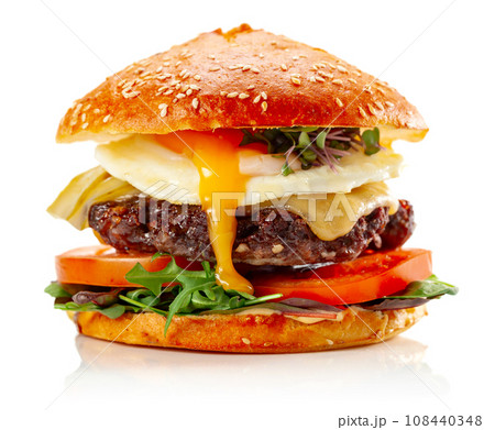 Fresh tasty burger isolated on white. Fresh tasty burger isolated on white. 108440348
